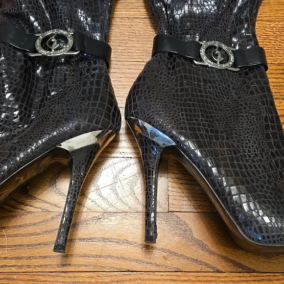 Vintage Baby Phat Croc-Embossed Black Patent Knee-High Boots size 10.5 - Picture 3 of 9